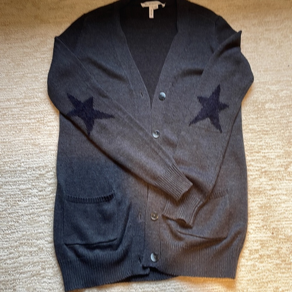 BCBG Cardigan Sweater with Knit Boucle Star elbow details ♠️